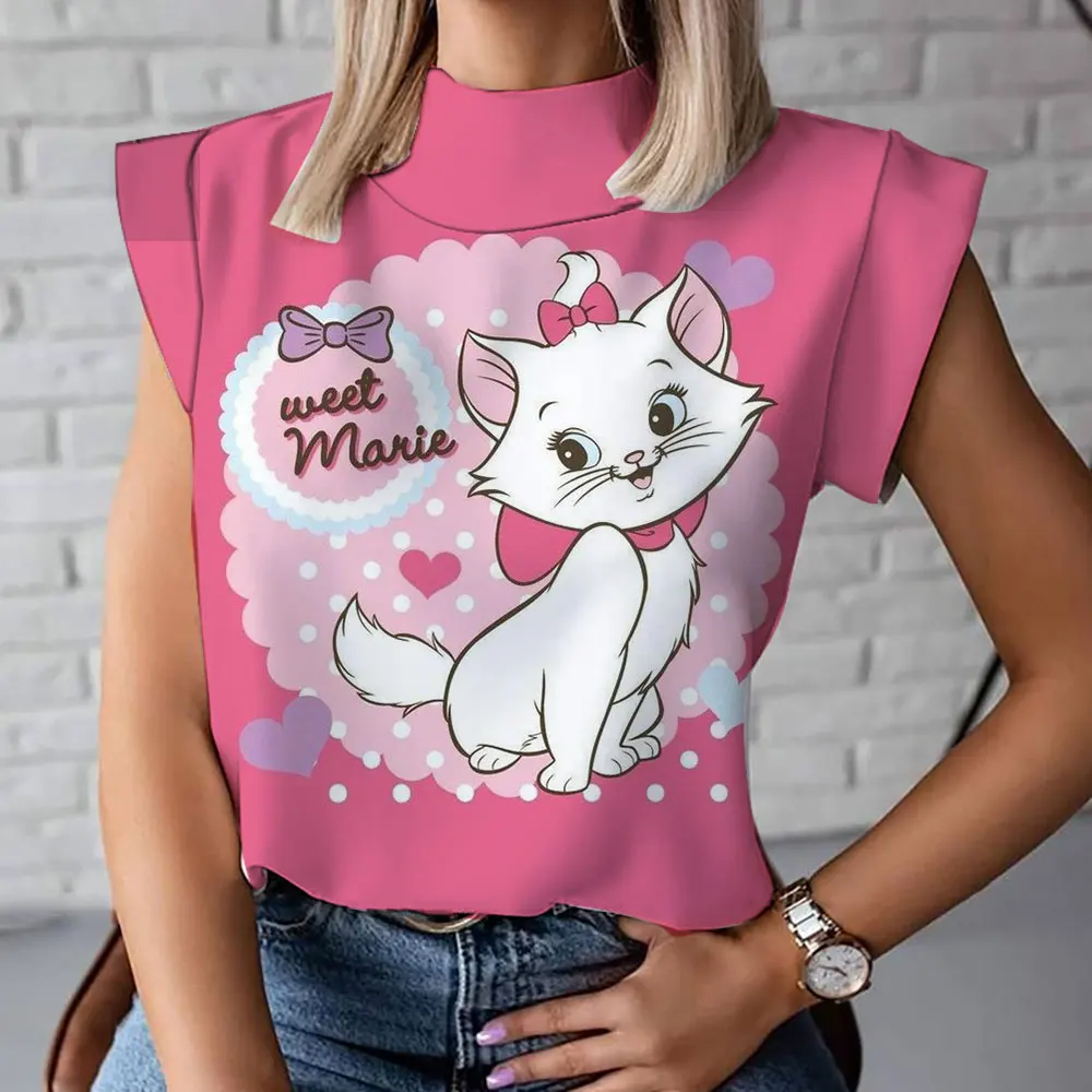 Hallo Kitty Frauen Roll kragen T-Shirt Cartoon Mode bequeme lässige Frauen Kurzarm T-Shirt Sommer Frauen T-Shirt