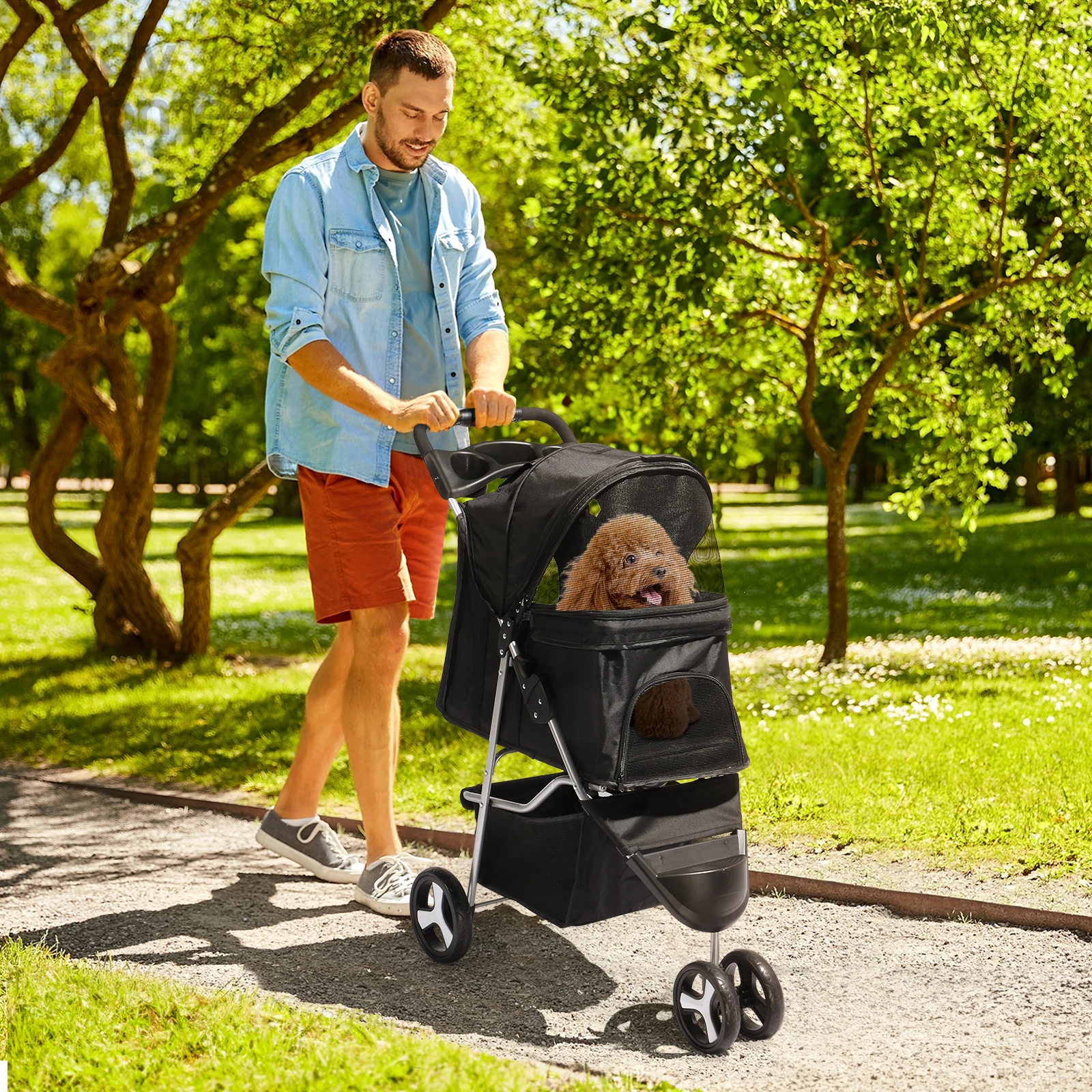 

3 Wheels Pet Stroller, Dog Cat Cage Jogger Stroller for Medium Small Dogs Cats, Travel Folding Carrier Waterproof Puppy Stroller
