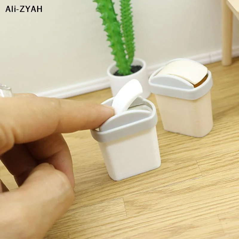 HMA76-1 szt. Mini Kosz na Śmieci z Klapką, Miniaturowy Model Zabawki, Akcesoria do Domku dla Lalek, Symulacja Mini Kosza na Odpady