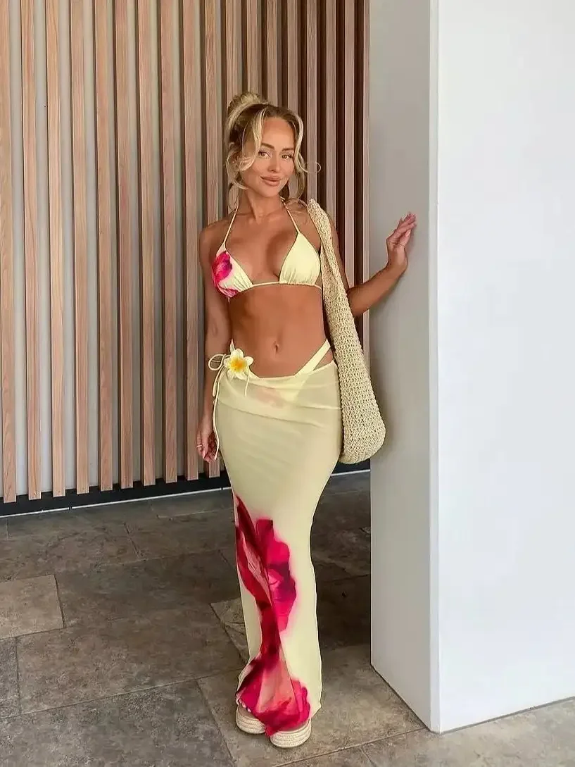 3pack Leopard Swimwear With Skirt Women Bikini Swimsuit A Line Skirt Beach Cover Up Halter Bikini Set Beachwear Summer