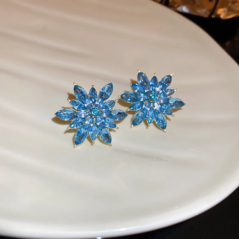 Übertriebene Luxus Kristall Blume Ohrstecker Damen Temperament Elegantes Modedesign Hochzeit Schmuck Valentinstag Geschenke