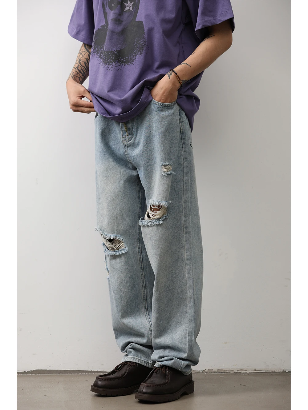 LH Store American Sle Summer Trendy Brand Men's Loose Thin Straight Leg Casual Long Jeans Wear Resistant Cotton Denim