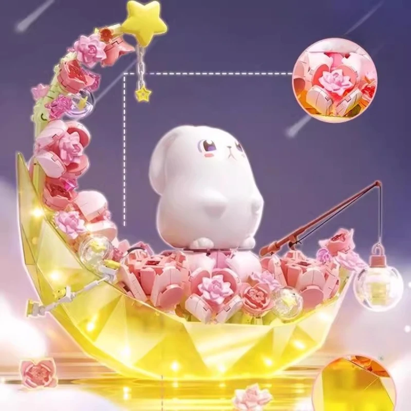مكعبات بناء مجتمع ضوء القمر Kawaii مجمعة DIY مصباح ضوء ليلي على شكل قمر متوهج ألعاب مكعبات بناء هدية إبداعية للفتيات
