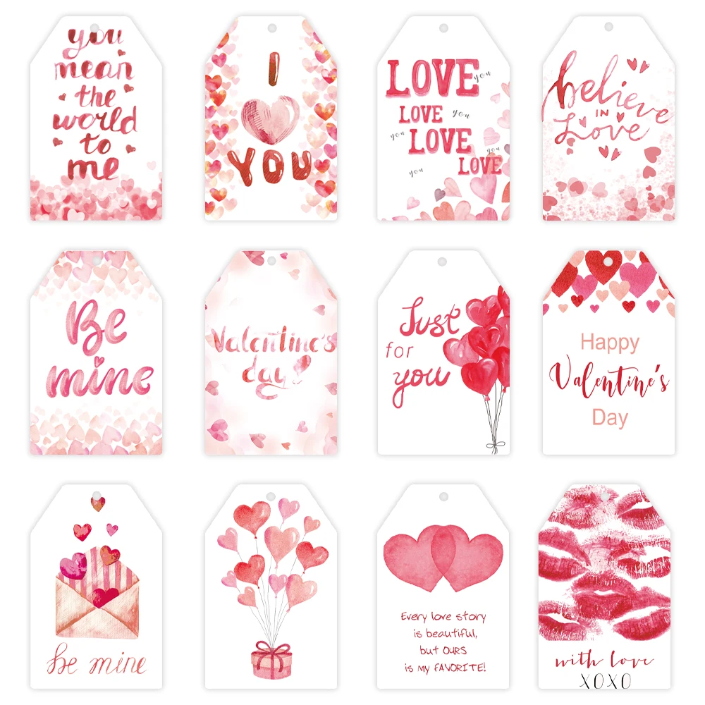 60pcs Valentine's Day Gift Tags Love Heart Happy Valentine's Day Paper Tag Card For Valentines Wedding party Gift Wrapping Decor