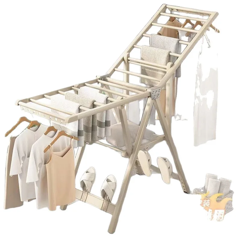 

The drying rack is folded vertically on the floor, the household is bold, thickened and strong
