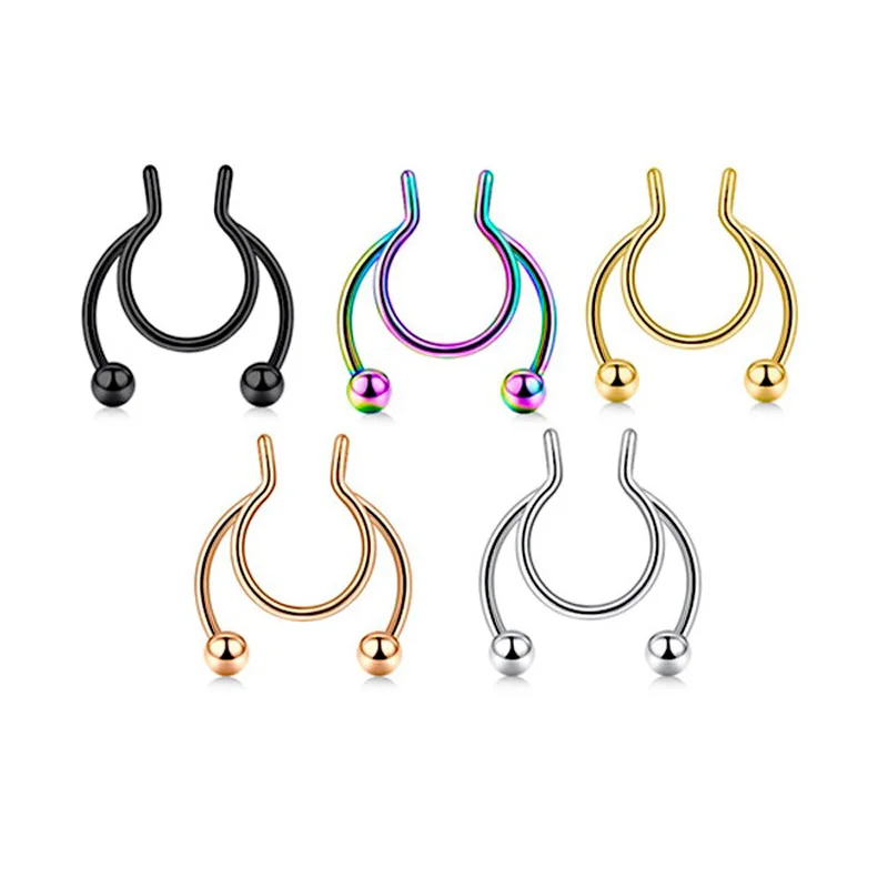 Trendy Horseshoe Nose Ring Hoop Septum Non Piercing U Shape Nose Clip Stainless Steel Women Men Fake Piercing Body Jewelry