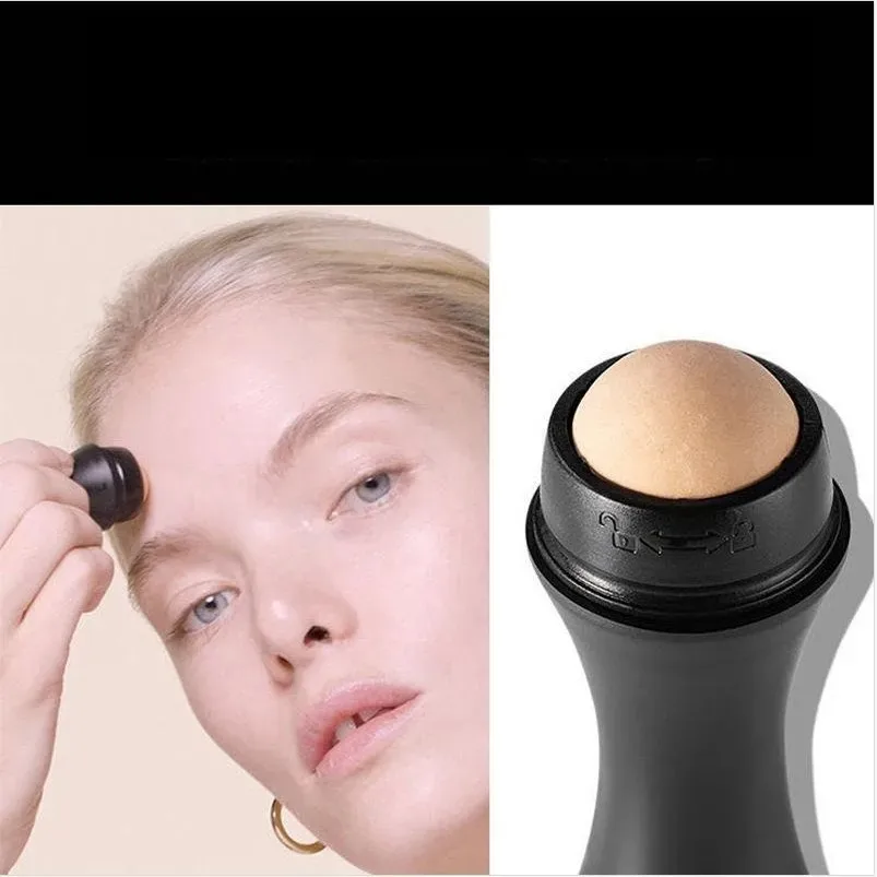 火山オイル吸収ローラー - マット肌用携帯フェイスブロッティングローラー、再利用可能なオイルコントロールストーンローラー、天然ミネラル