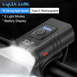 BK02 Luce per bici USB ricaricabile T6 Luci per bicicletta a LED 6 modalità Torcia MTB Faro per bicicletta per ciclismo Lampada anteriore per bicicletta