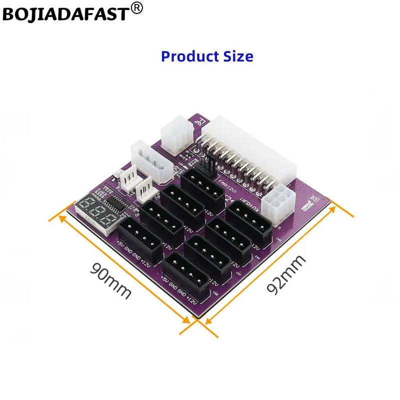 Computer Power Supply ATX 24Pin Female To 8 * IDE Molex 4Pin & 2 x PCIe 6Pin Connector Breakout Board With Synchronization Cable