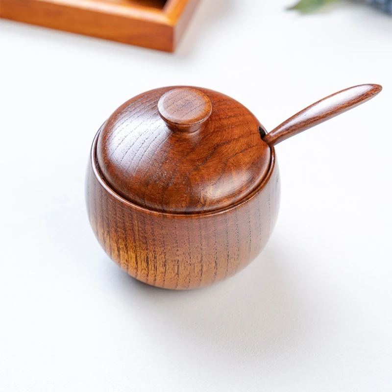 

Японская ретро деревянная банка для приправ из цельного дерева с крышкой, бытовая кухонная банка для соли, принадлежности для хранения инструментов