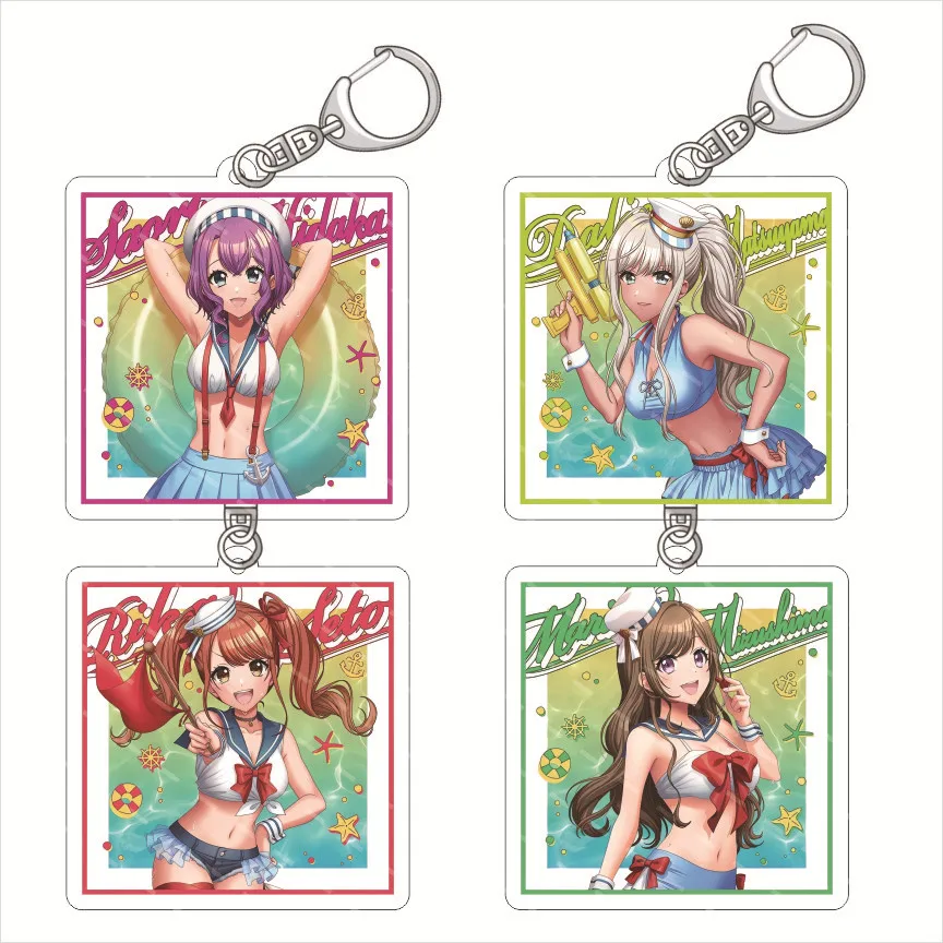 Anime D4Dj Groovy Mix Happy Around Game Related Products Acrylic Cartoon Keychain Key Ring Gift Figure Summer Pool Party