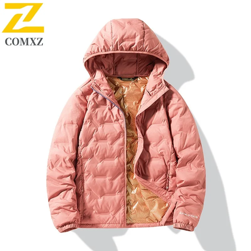 COMXZ 2025 للجنسين أسفل سترة الرجال النساء فضفاضة تناسب خفيفة الوزن معطف الموضة عيد ميلاد ملء الجرافين التدفئة مقنعين سترة شتاء دافئ #4