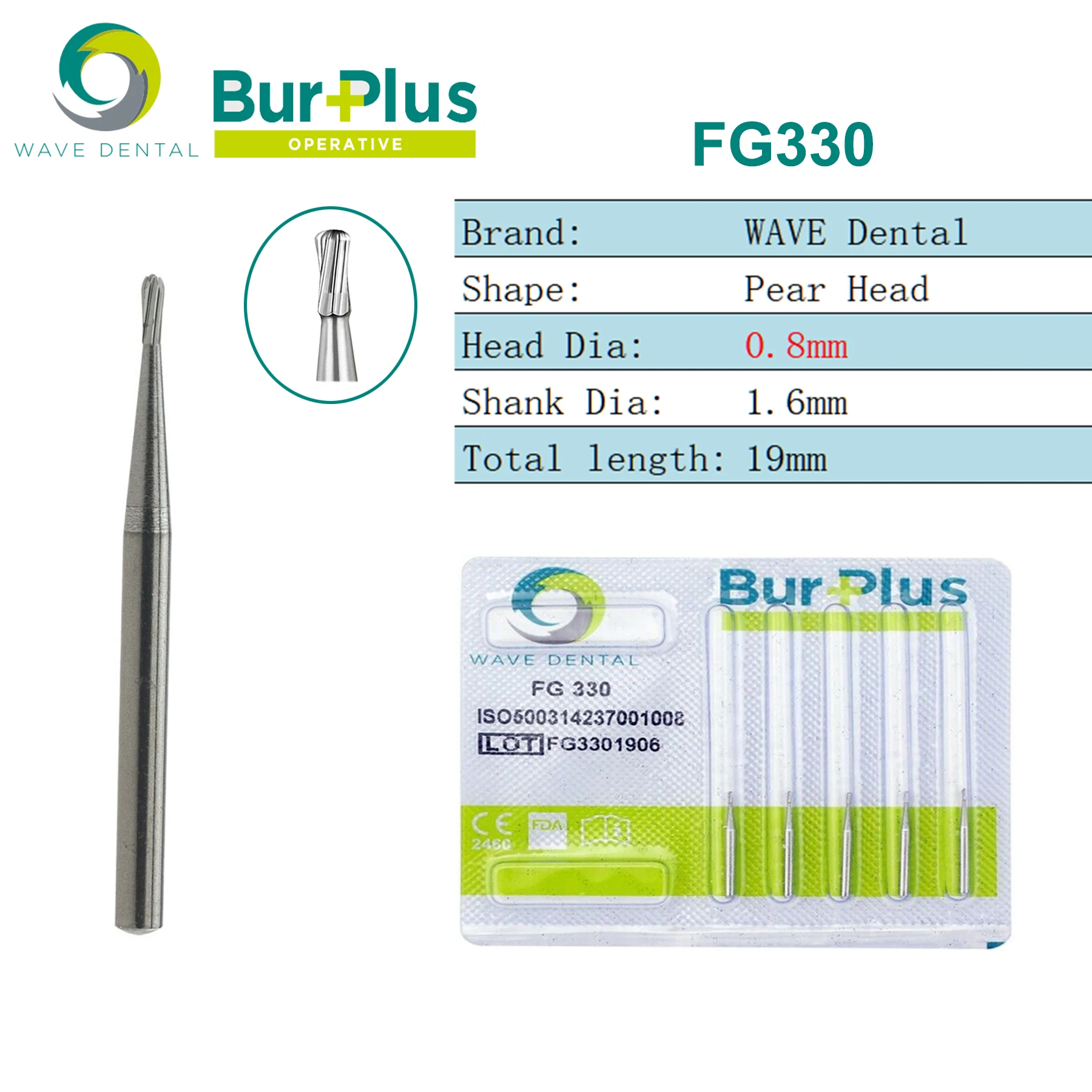 Dental Burs Tungsten Carbide Pear Head Bur FG330/331 High Speed Dentistry Drills Dental Laboratory Equipment 5pcs/Pack - Image 4