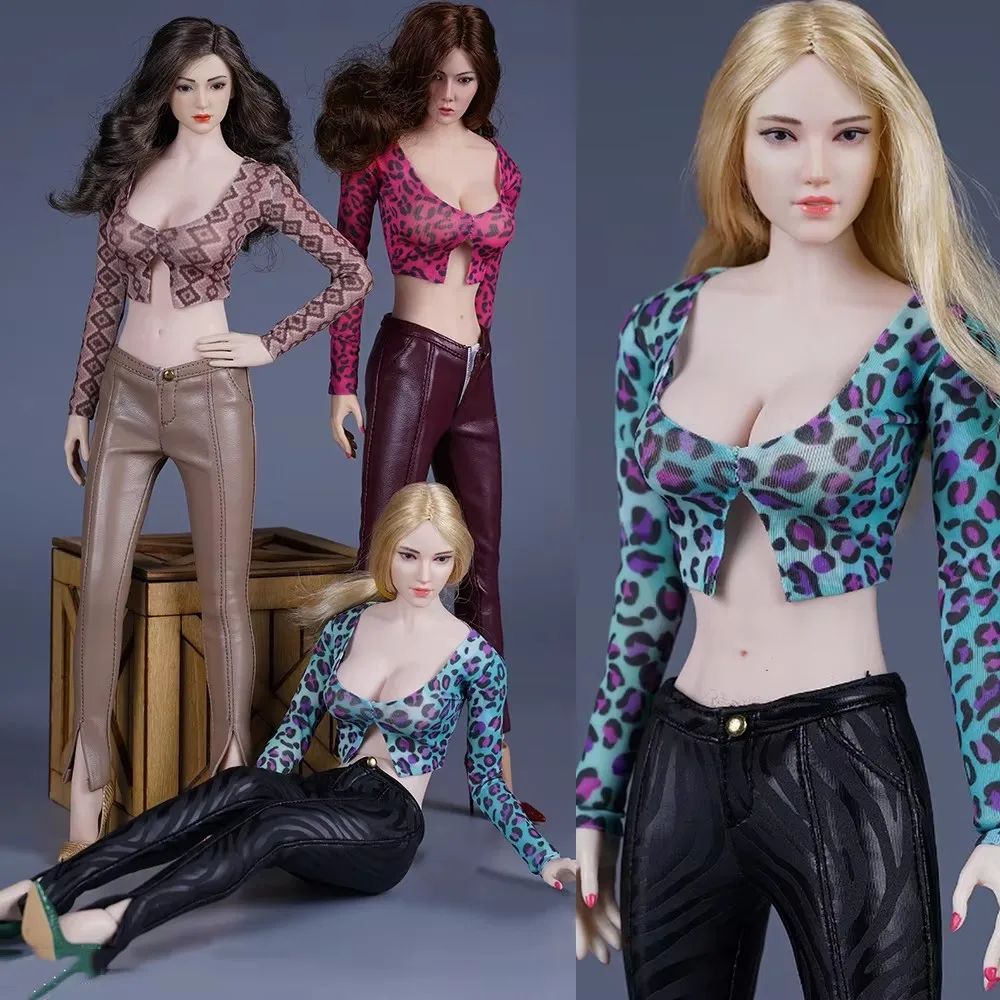 

1/6 Leopard Skinny Top Leather Leggings Set Clothes Model SA Toys SA039 Fit 12'' Female Soldier Pale Action Figure Body
