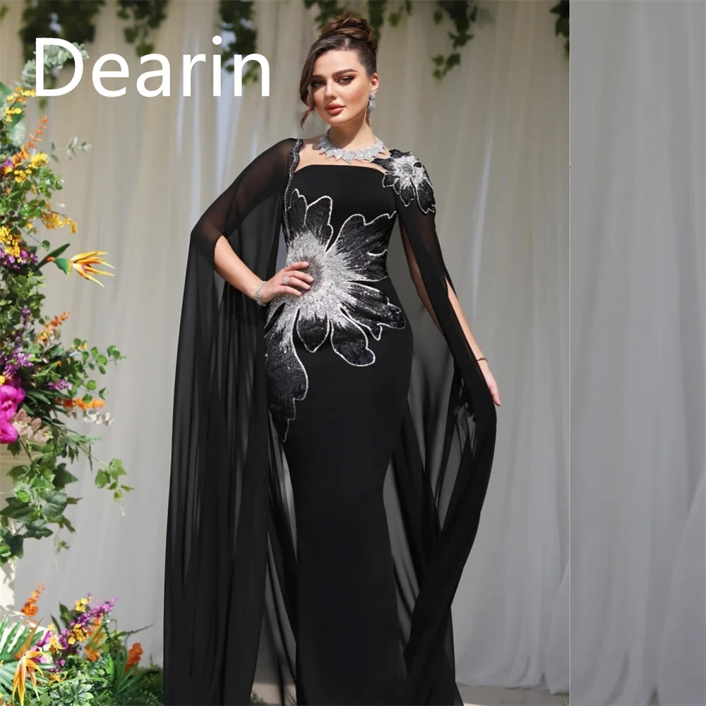 

Customized Formal Gown Women Evening Dearin Square Collar Sheath Floor Length Skirts Flower Waist Bespoke Occasion Dresses Prom