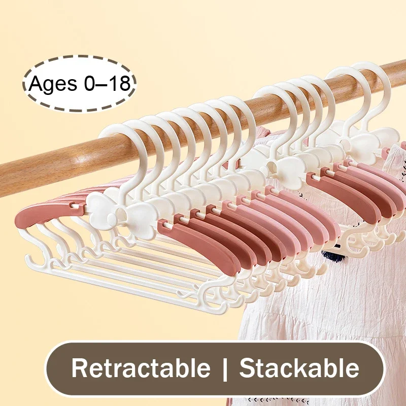 10PCS Adjustable Baby Clothes Hangers,Cute Pink Bow-Shaped Infant Hanger for Toddler Kids Child,Non-slip Stackable Drying Rack