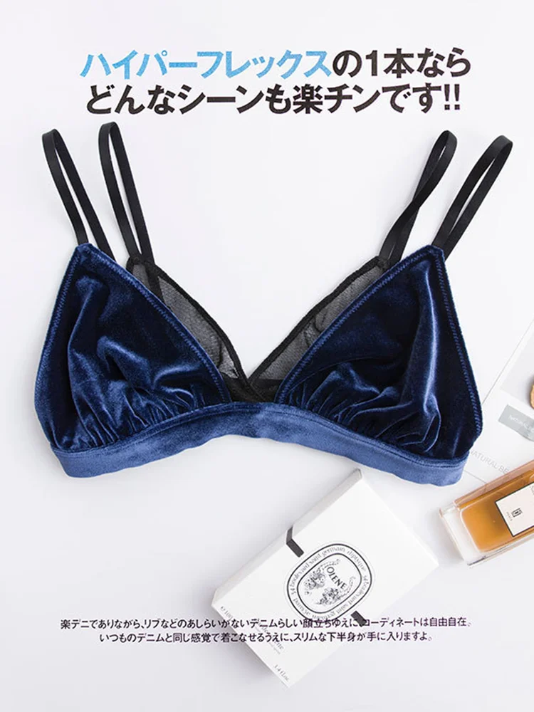 Birdtree 100%Real Silk Lining Wire Free Comfort Unpadded Bras Sexy Velvet Triangle Cup Two Layers Thin Bra Underwears P36026QM