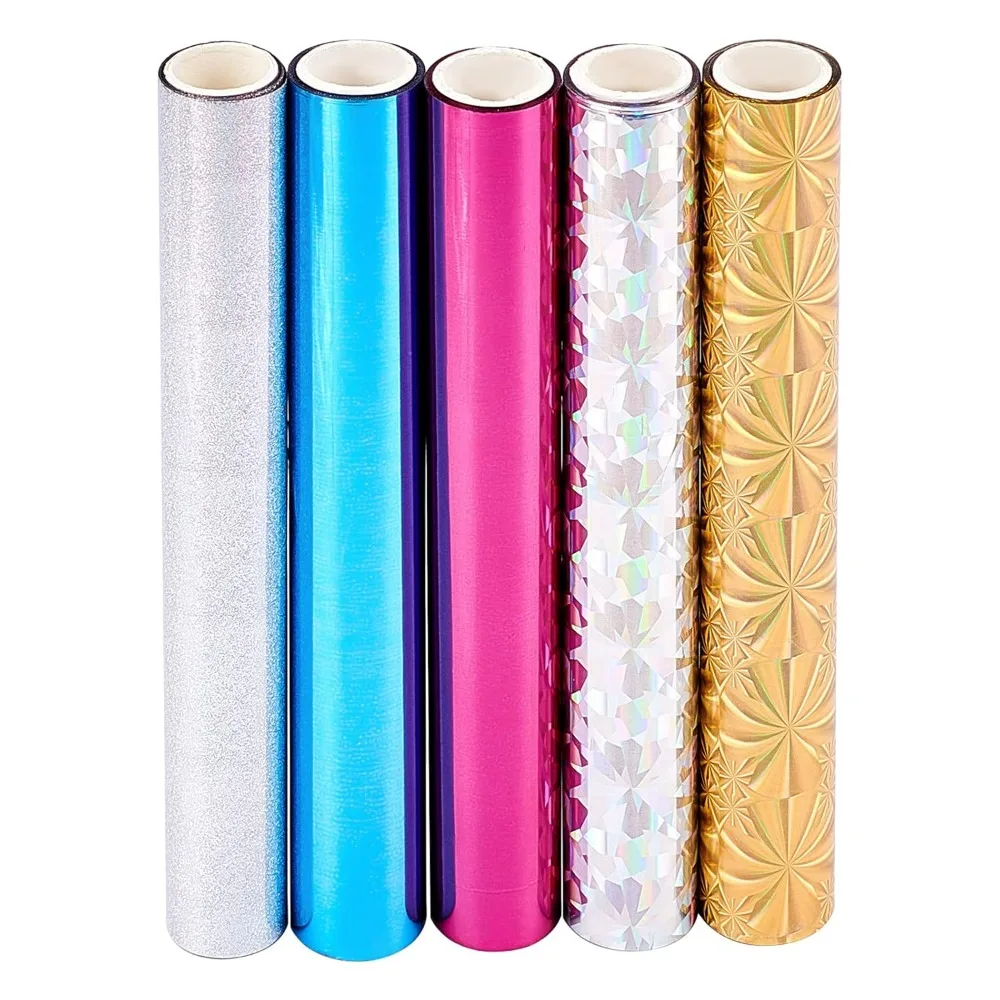 5 Colors Total 25m Gold Reactive Foil Transfer Foil Paper 15cm Wide Glimmer Metallic Toner Foil Paper Rolls for Laser Printer