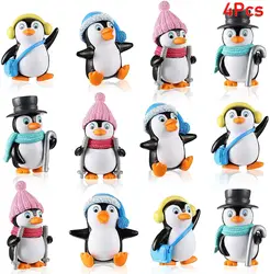 4Pcs Cute Cartoon Penguin Characters Toys Playset Mini Cartoon Penguin Cake Topper Winter Penguin Figurines Cake Decoration