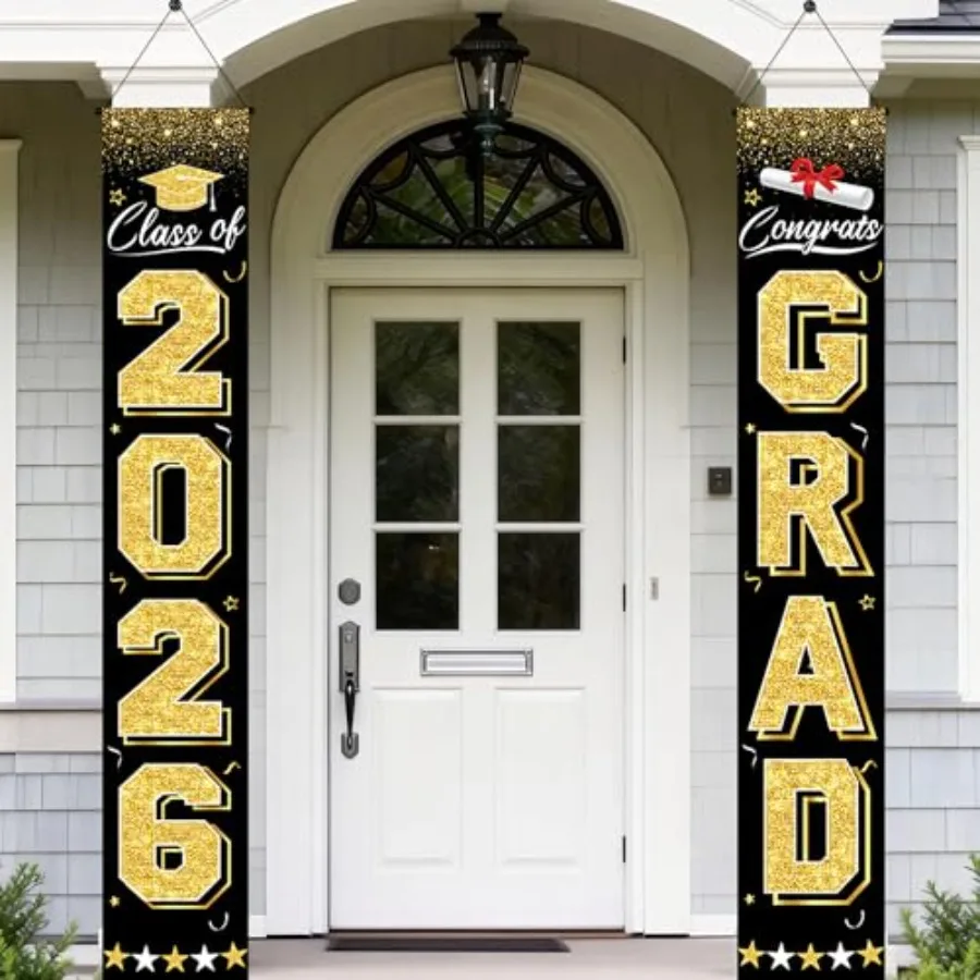 Graduation Decorations 2026 - and Gold Graduation Banner Class of 2026 Congrats Grad Party Supplies Decorations Door Banner 202