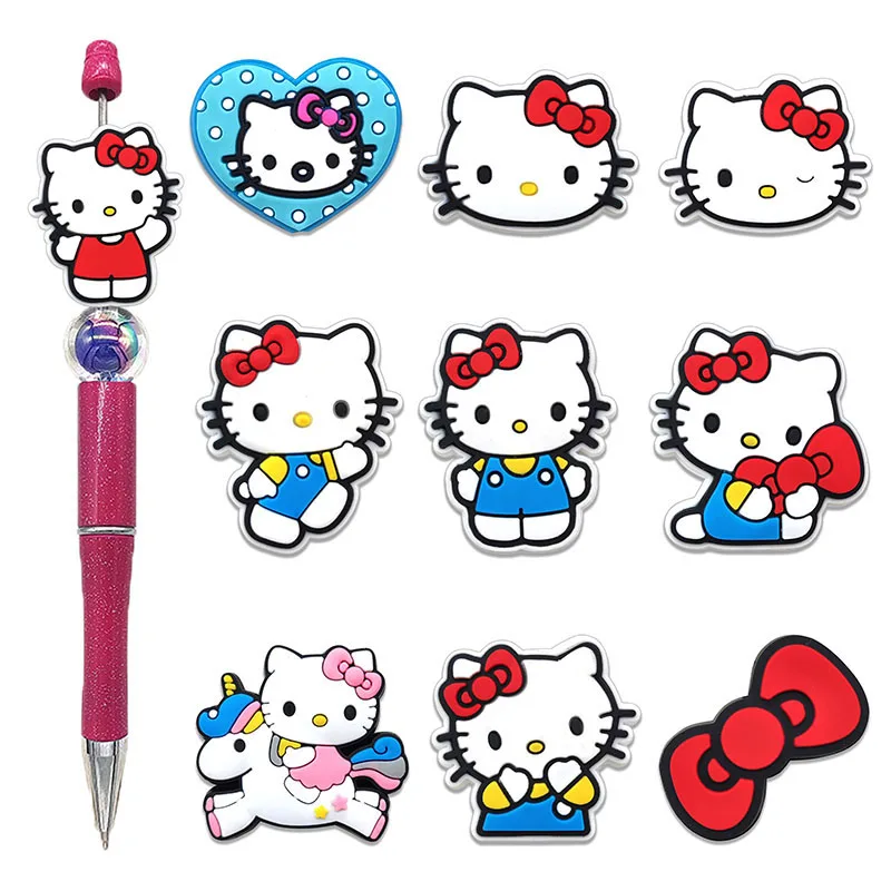 Adorable MINISO Hello Kitty Cat Silicone Beads Bow Tie New Trend Focal Beads DIY Beads Pen Nipple Chain Jewelry Accessories