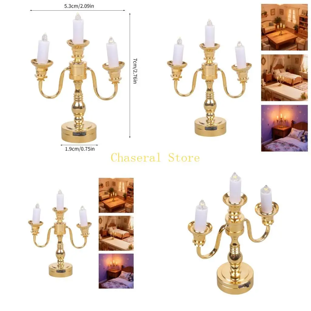 

E7CE 1/12 миниатюрный золотой канделябр настольная лампа для кукольного дома спальня сцена дисплей