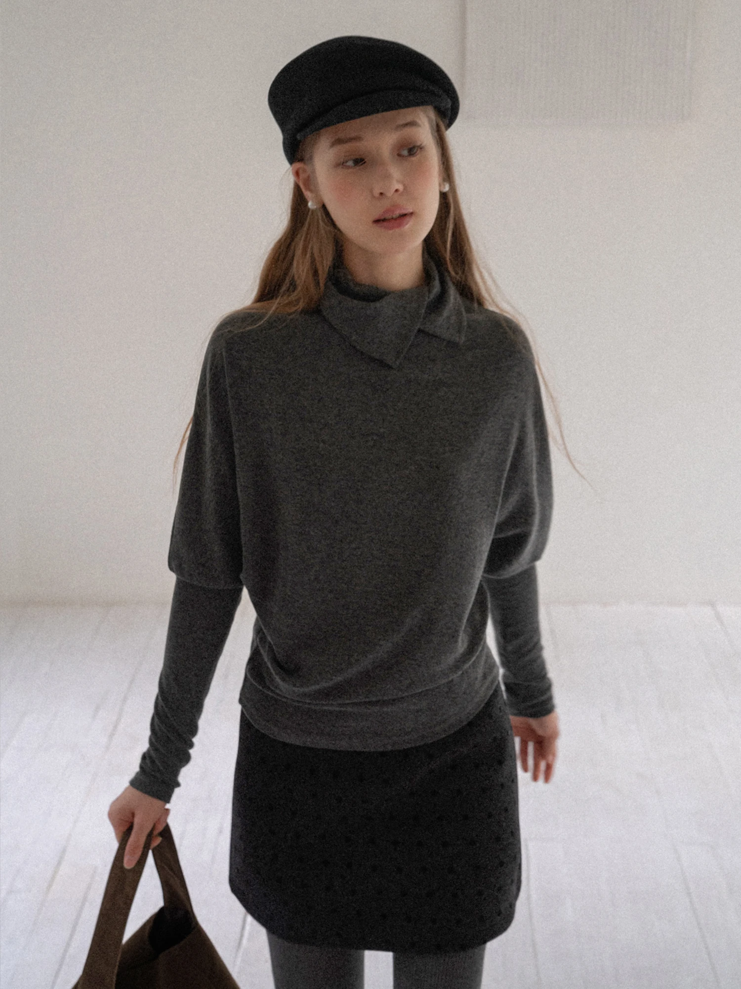 

Вязаный топ EGGKA с эффектом похудения, свободного кроя, с длинными рукавами «летучая мышь», отложным воротником, повседневный, с завышенной талией