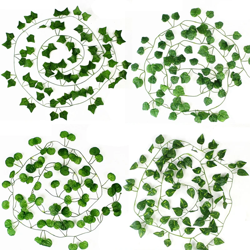 Hojas de plantas artificiales, hoja colgante, cuerda de hiedra para decoración de pared del hogar, plantas falsas, decoración de fiesta de jardín, Festival verde