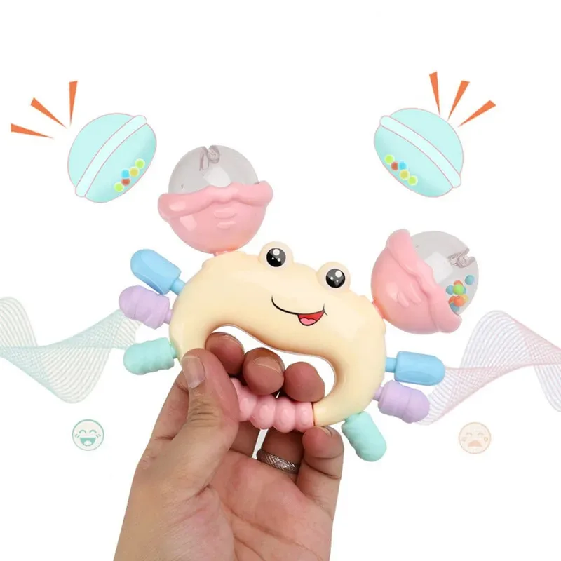 Crab Baby Rattle & Teether Toy, Sensory Development Shaker for 0-36 Months Infants, Early Learning Hand-Eye Coordination Gift