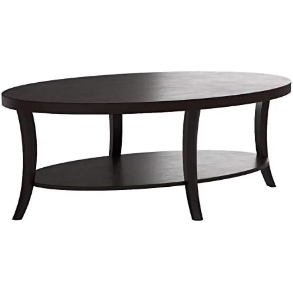 Perth Contemporary Oval Coffee Table with Shelf, Espresso