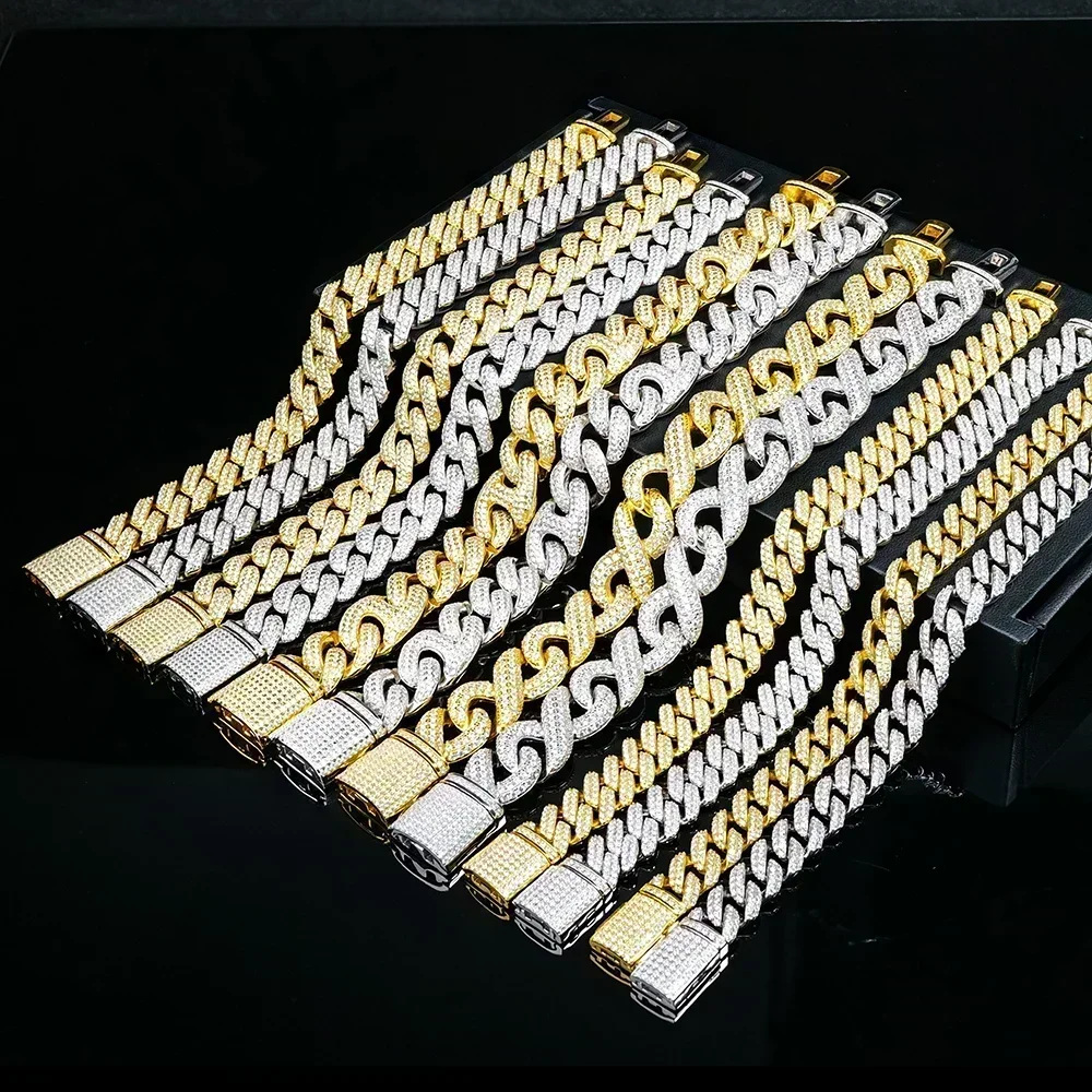 

hiphop jewelry silver ice out color moissanite diamond cuban link row bracelet men