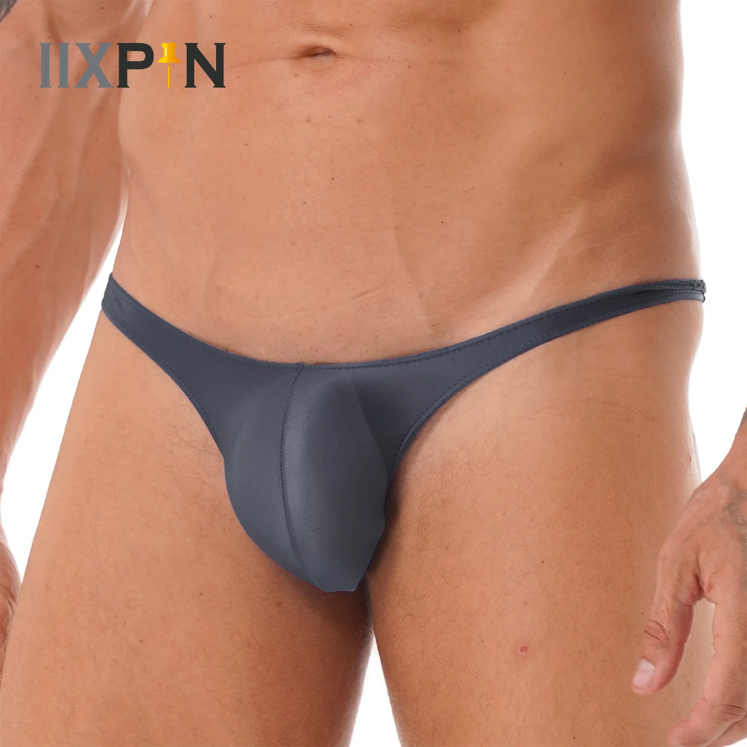 Mens Glossy Bulge Pouch Thongs Mini Bikini Underwear Low Waist G String Briefs Panties Underpants For Swimming Bathing