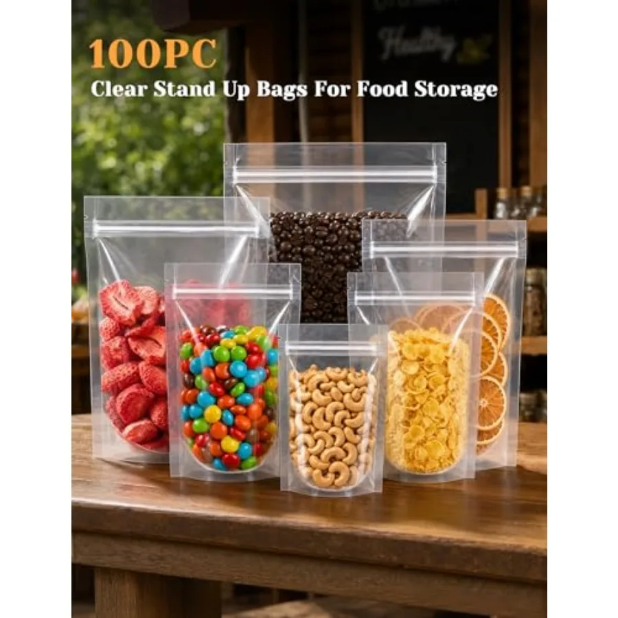 00 Pcs Resealable Bags, Outer Size 3.9" x 5.9" Inner Size 3.5" x 4" Clear Stand Up Zipper Bags for Packaging Products, Herbs, S view 3