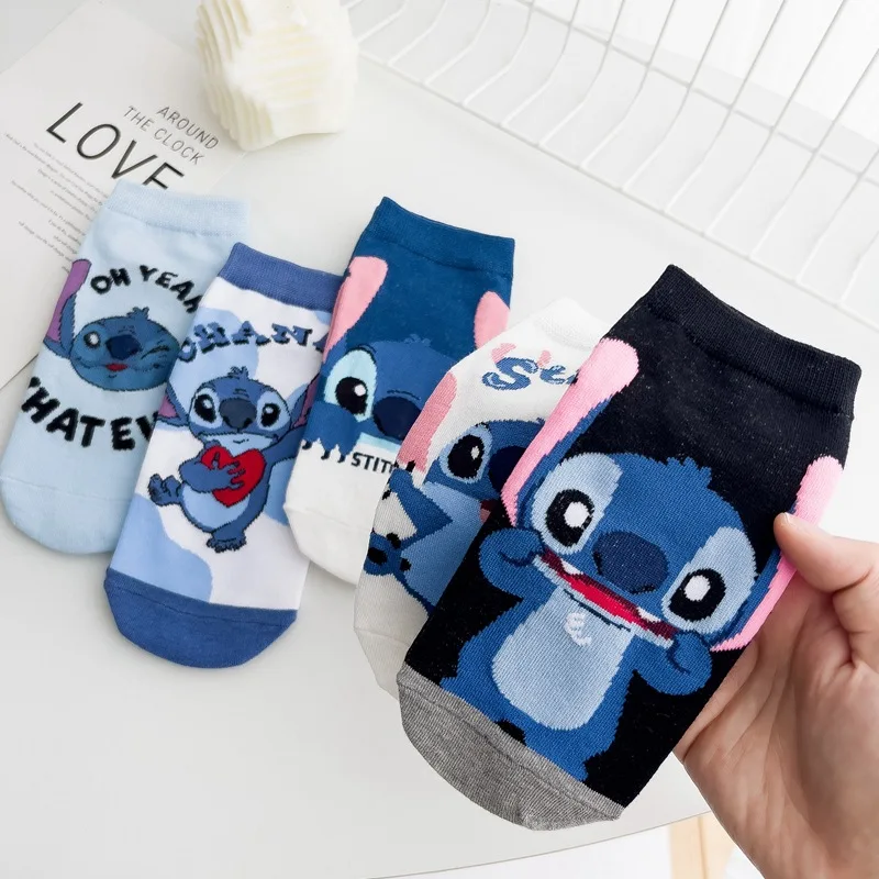 5Pcs Set Kawaii Sanrio Cartoon Stitc Boy Socks Female Socks Girl Boat Socks Combed Cotton Comfortable Kid Socks Children Gift