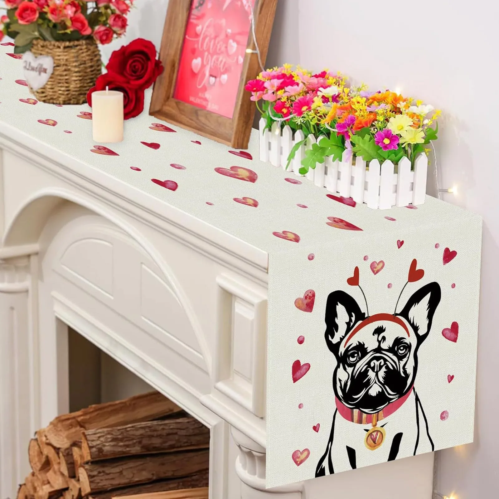 Valentine\'S Day Love Heart Linen Table Runners Dresser Scarves Decor Reusable Kitchen Dining Table Runner Party Decoration