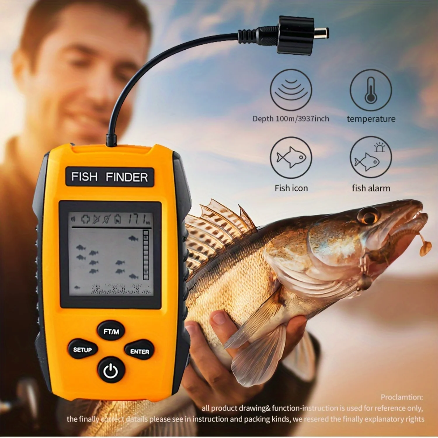 

TL88E Portable Fish Finder With Sonar, Alarm Transducer Fishfinder Fishing Echo Sounder