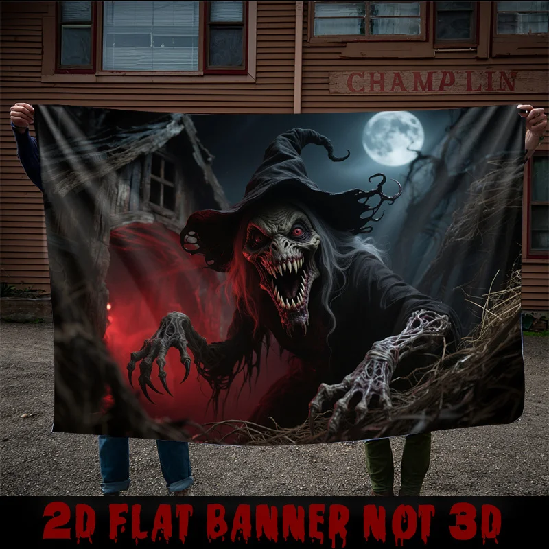 نسيج Zombie Witch & Blood Moon - ديكور الهالوين المخيف، منزل مسكون - إعداد رعب لغرفة المعيشة الداخلية