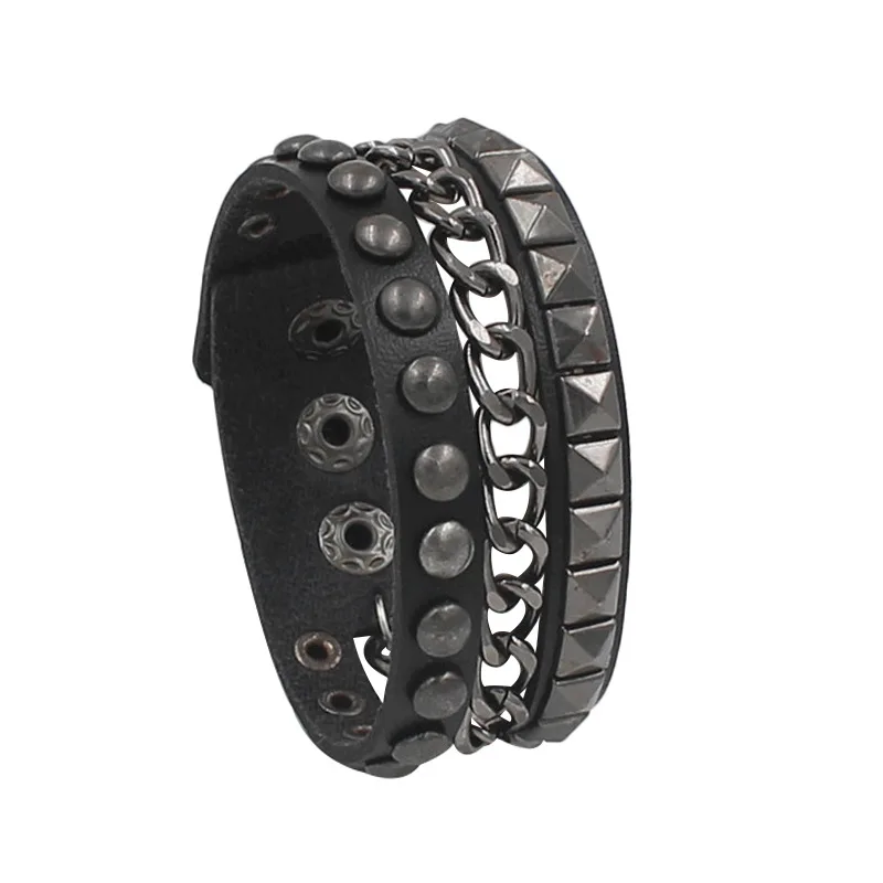 2024 New Cuff Wrap Gothic Wristband Bracelet Punk Rock Biker Wide Strap Pu Leather Bracelet Bangle Jewelry