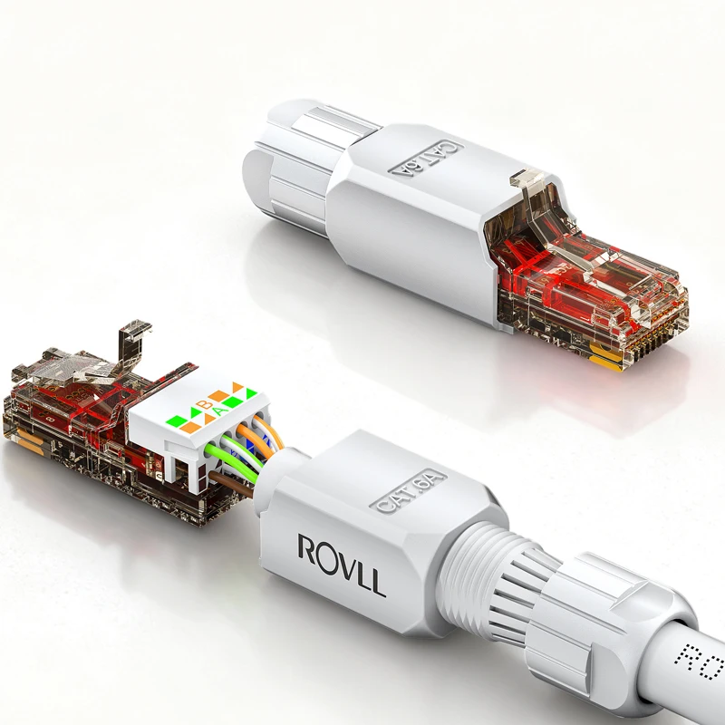 ROVLL Gereedschapsvrije RJ45-connector Cat6 UTP 1000Mbps LAN Ethernet-stekker Eenvoudige beëindiging Modulaire stekker Geen krimpnetwerkkabel 1PCS