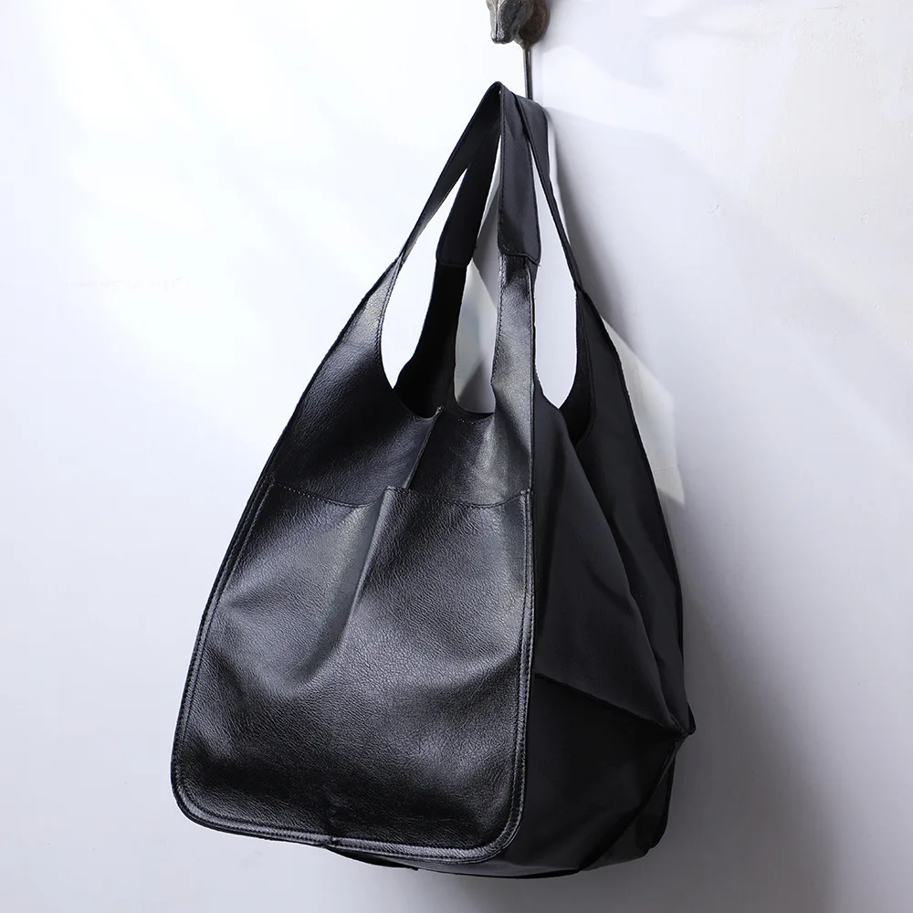 Bolso de mano de cuero PU para mujer, bolsa de hombro suave de gran capacidad, Simple, a la moda, Retro, Color sólido, nuevo