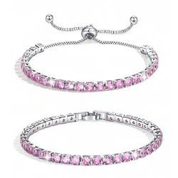 ZAKOL 2 Pcs Set 4 MM Round Zircon Tennis Bracelet for Women Shiny Geometric Pink AAA Cubic Zirconia Fashion Jewelry Gifts