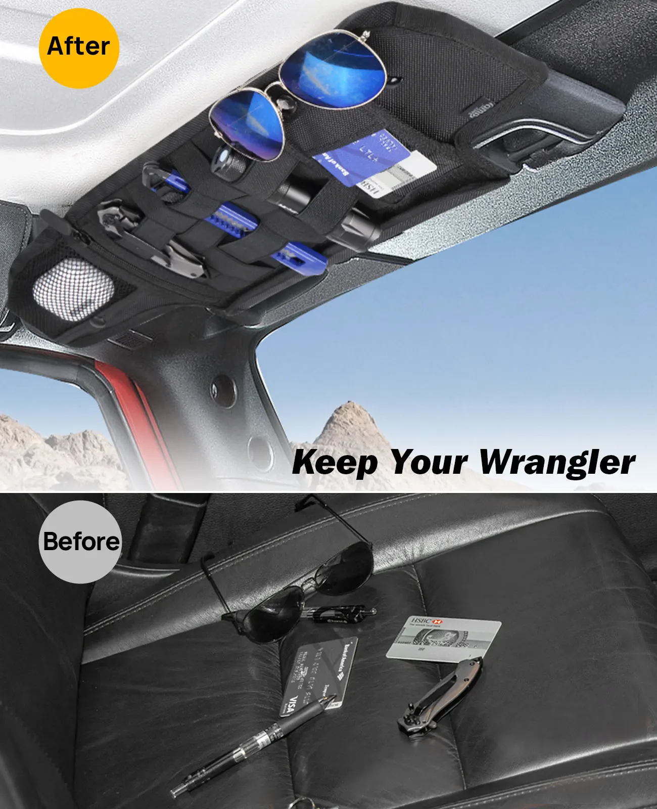 Sun Visor Storage Bag For Jeep Wrangler JK 2007-2018 Organizer Driver\'s Side Front Visor Multi-Pocket Storage Cover Visor Bags