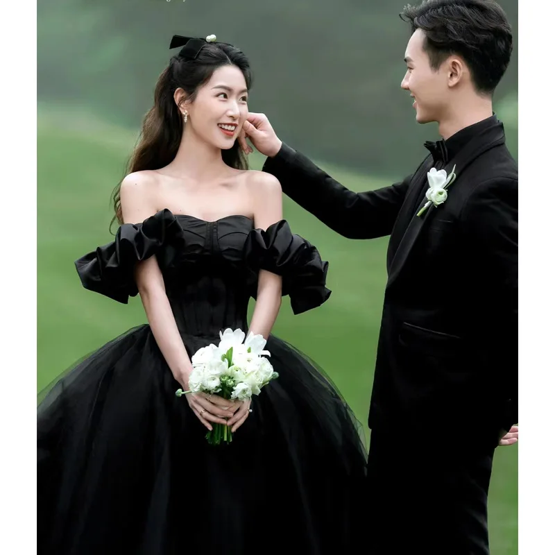 Black Ball Gown Wedding Dresses With Separate Sleeves Court Train Bridal Gowns Formal Vestido De Noiva robe mariage