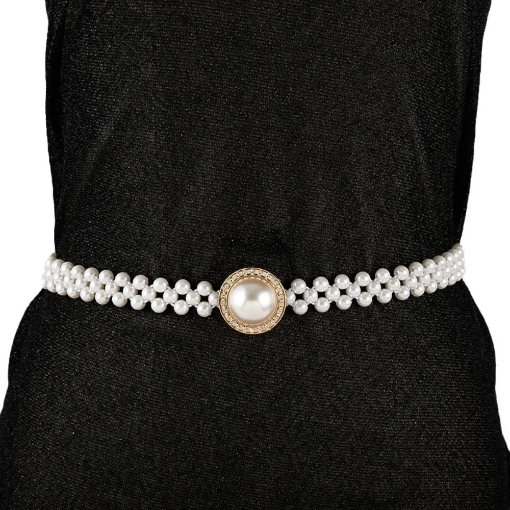 

Rhinestone Pearl Belt Korean Style All-match Women Waistband Dress Accessories Jeans Trouser Decor Waist Belt Body Decoration