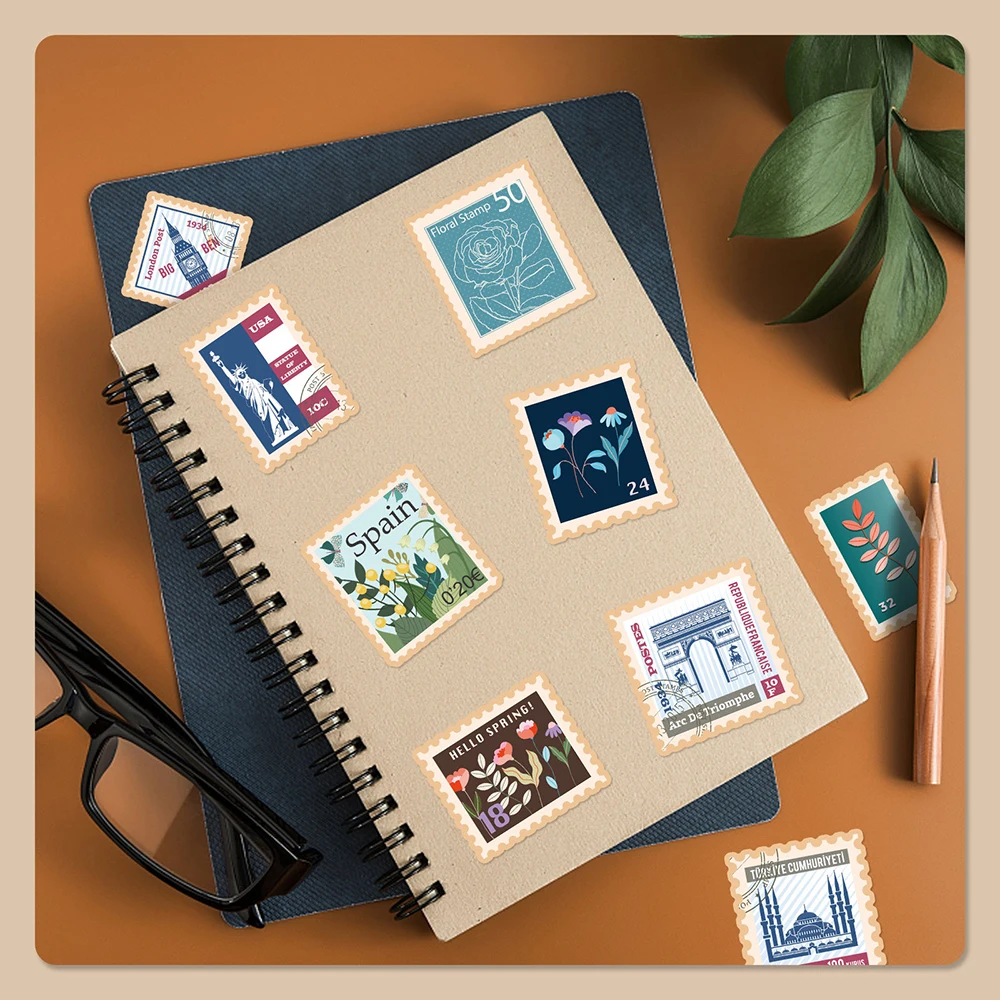 10/30/50Pcs Leuke Retro Stempel Stickers Bloem Envelop Seal Sticker Diy Scrapbook Telefoon Briefpapier Laptop Koffer fiets Kinderen Speelgoed