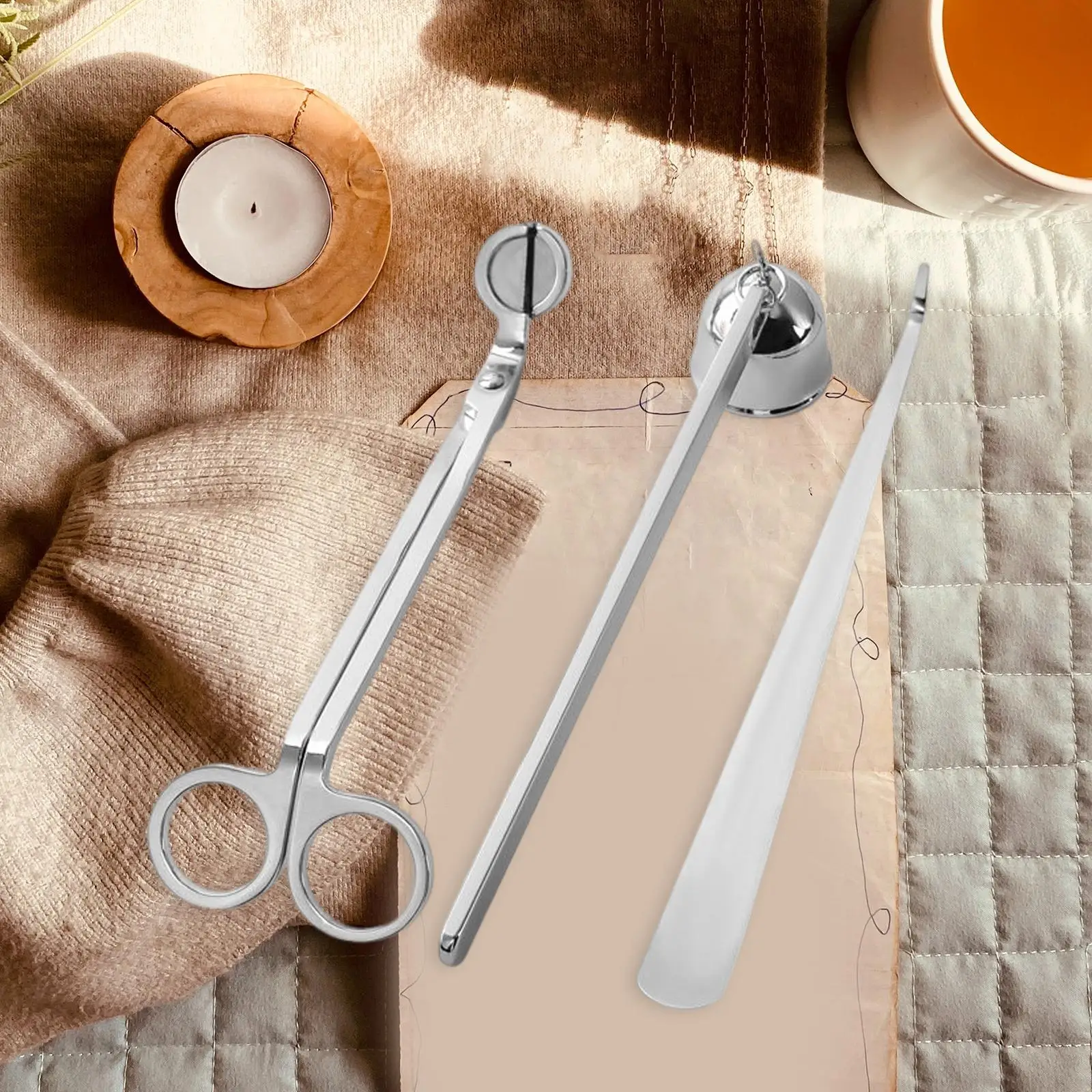 Unique Stainless Steel Candle Snuffer Set with Wick Trimmer Dipper for Candle Making Accessories Home Use