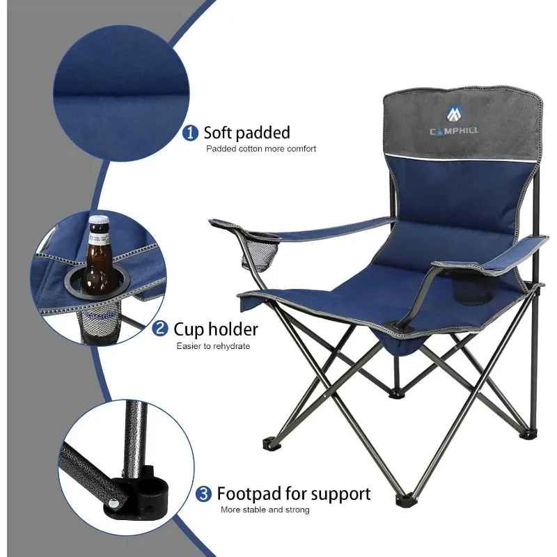 مجموعة كراسي تخييم مكونة من 3 قطع، كراسي تخييم قابلة للطي للاستخدام الخارجي للأشخاص الثقيلين مع حامل أكواب وحقيبة حمل، كرسي قابل للطي #5