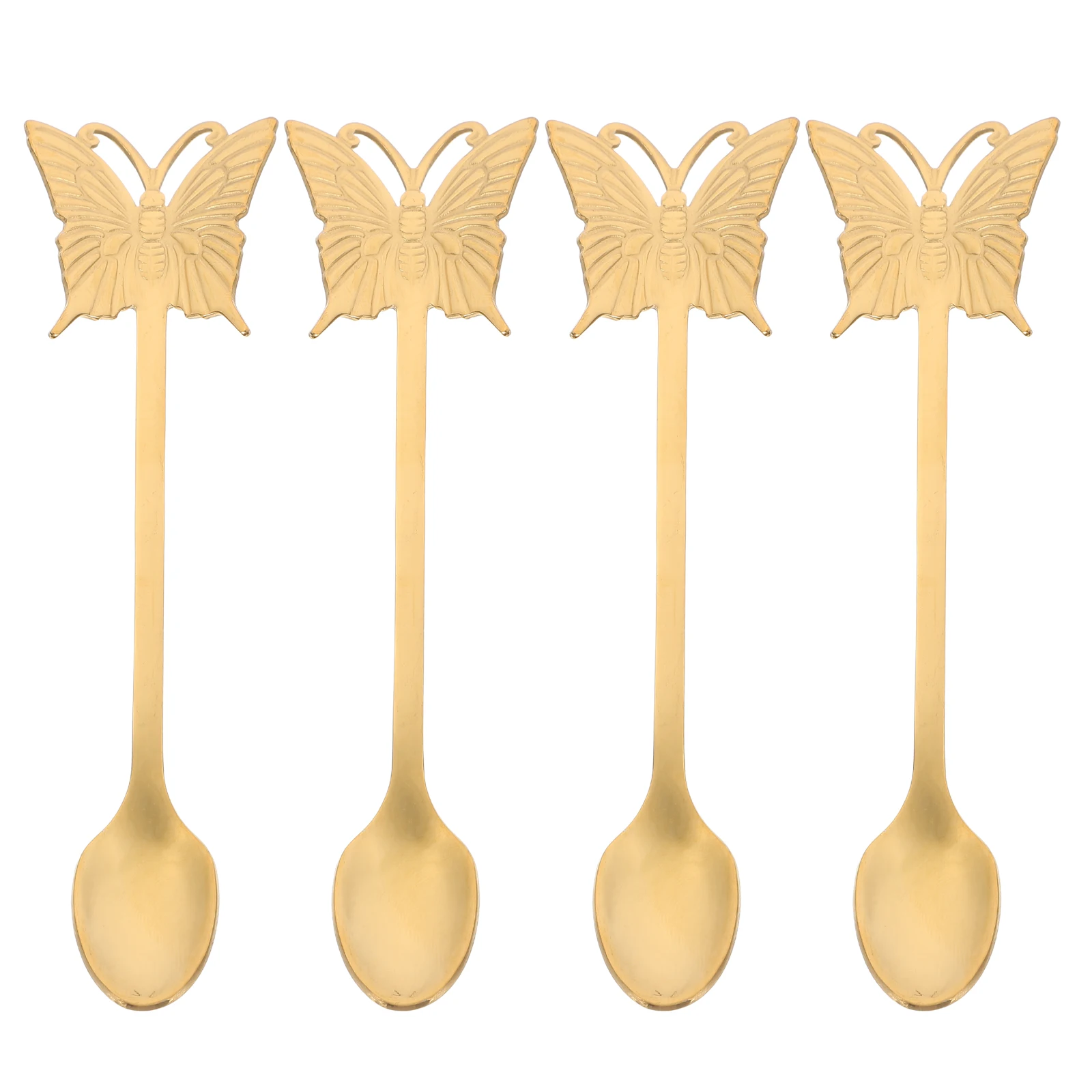 

4pcs Butterfly Spoon Long Handle Stainless Steel Salad Dessert Scoop Coffee Spoon Kitchen Utensil