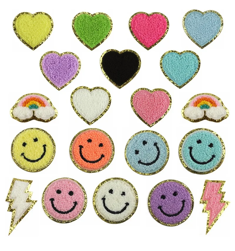 1Pc Sequin Chenille Embroidery Patches Rainbow/Lightning/Heart Patches Appliques Sticker Patches for Bag  Clothes Accessories