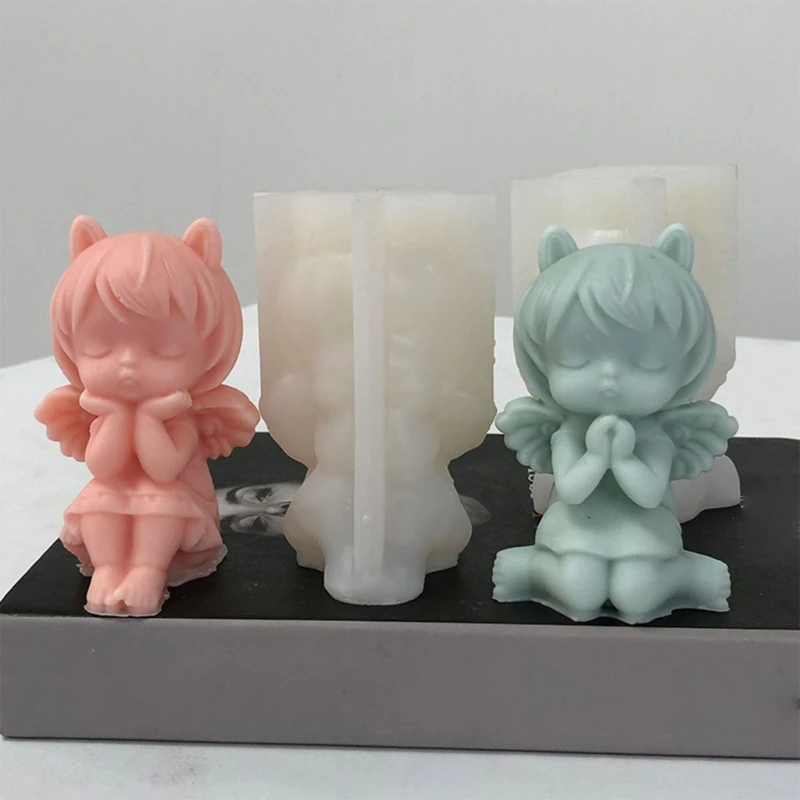 2 Pcs Little Girl Molds Casting Molds Wishing Girl Silicone Molds Soap Baking Molds Clay Moulds for Candle Making